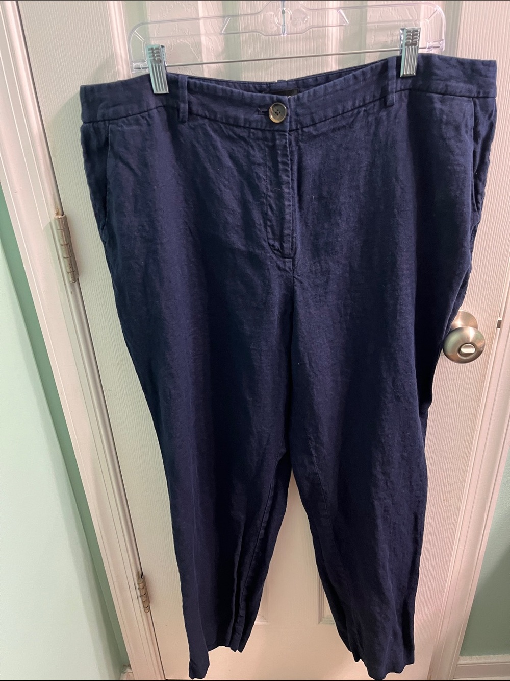 Talbots Navy 100% Linen Button Front Pants